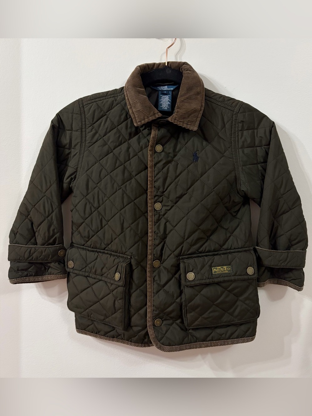 Polo Ralph Lauren Kids Quilted Barn Jacket Corduroy Trim Size 5 Outdoors Classic